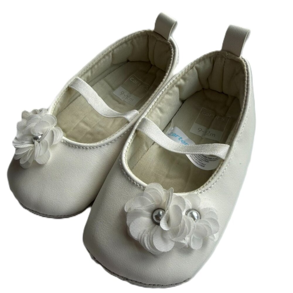 Baby Girl Dressy Slip On Shoe 9-12M White with Flower